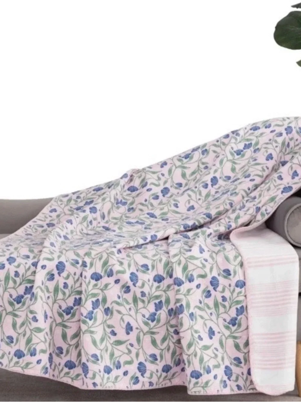 Berkshire Pink Floral Cotton Gauze Throw with Plush Reverse